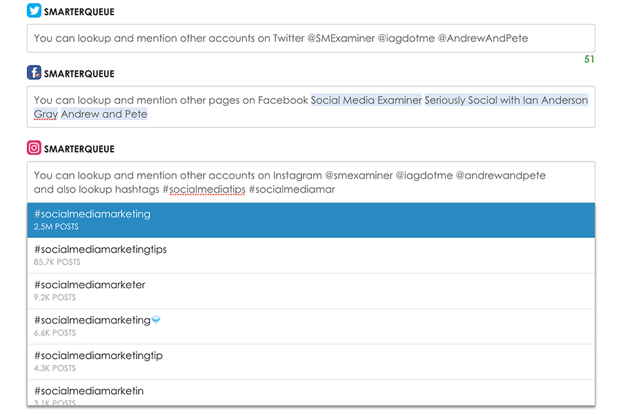 SmarterQueue lets you mention people in your posts